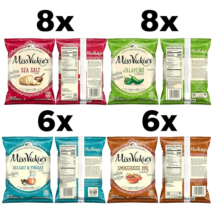 Miss Vickie's Kettle Cooked Potato Chips, Variety Pack, 1.375 Ounce (Pack of 28)