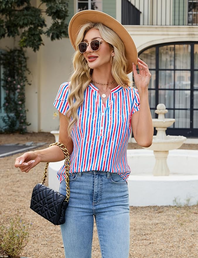 Blooming Jelly Women's Dressy Casual Tops Business Work Blouses White Button Down Shirts Cap Sleeve V Neck Tshirt