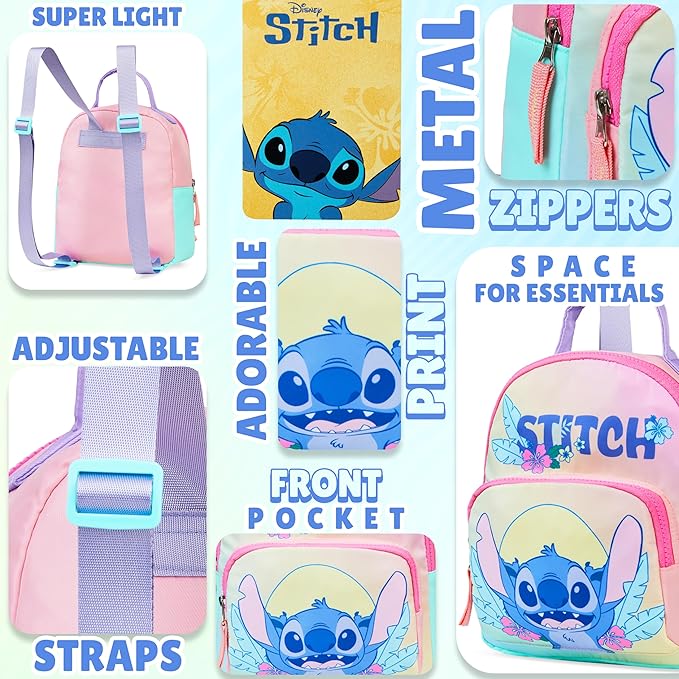Get Trend Disney Stitch Mini Backpack for Kids Girls Toddlers 9x7” Travel Bag Cute Bag for Daycare Trips Vacation Fashion Gifts for Girls (Multi Disney Stitch)