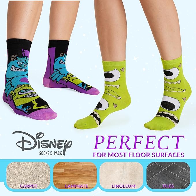 Disney Socks for Women and Teens, Pack of 5 or 6, US Size 4‑9, Soft and Breathable Novelty Socks Cozy Gifts for Women