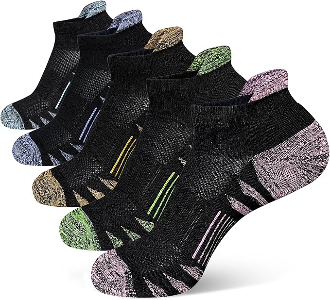 Heyoboy Womens Ankle Anti-blister Thick Cushioned Wicking Odor Resist Athletic Running Socks 5 Pairs