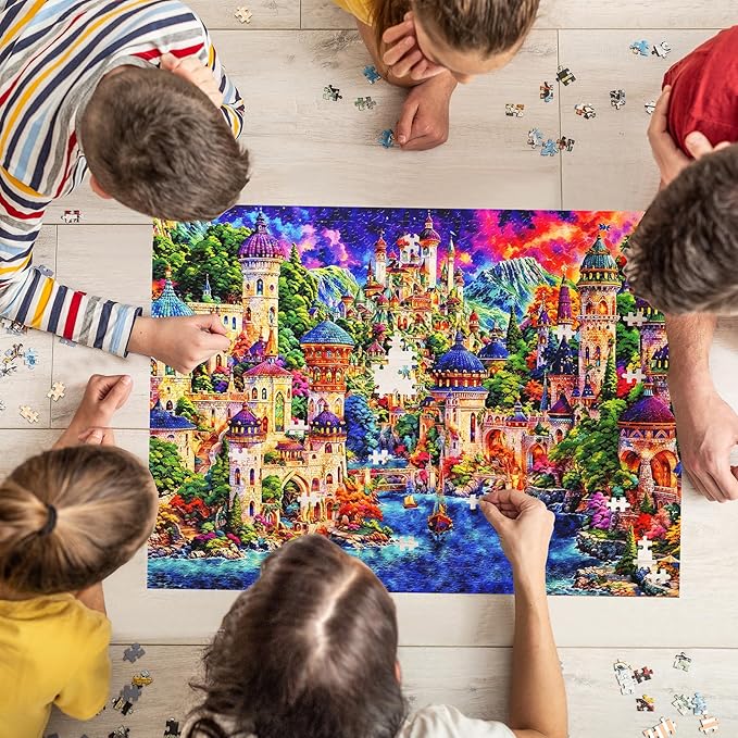 Naturelish Castle Jigsaw Puzzle for Adults 1000 Pieces, Fantasy Art Whimsical Colorful Unique Shaped Puzzle, Challenging Game for Family Activity Home Decor, 20x27 Inches
