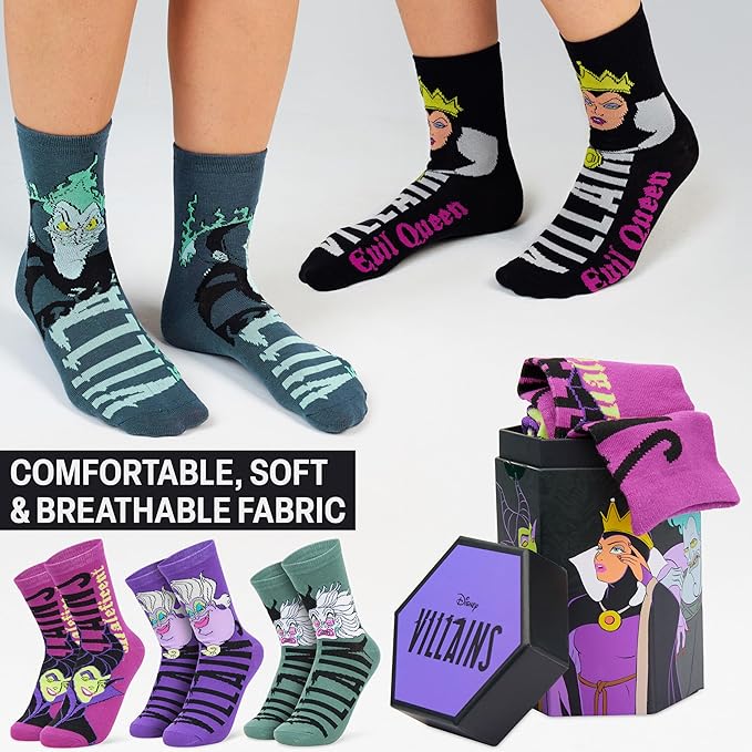 Disney Socks for Women, Teens, 5 Pack Soft Breathable Crew Character Socks for Lounging, Daily Wear, Funny Gifts for Women