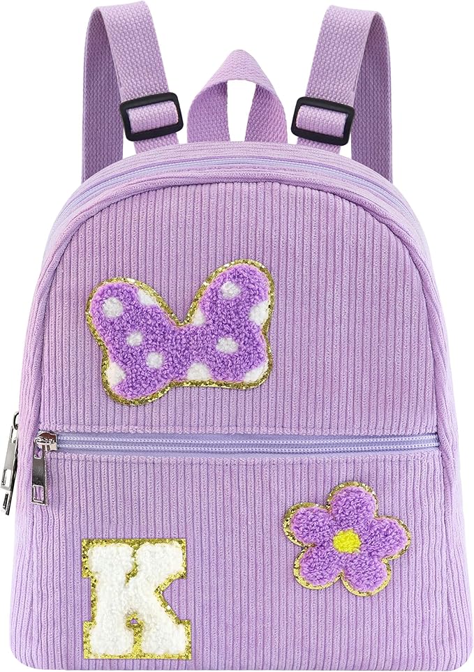 2 3 4 5 6 Year Old Girl Gifts Chenille Initial Mouse Bow Mini Backpack, Corduroy Toddler Backpacks Christmas Birthday Gifts for Girls 2-4 5-6, Purple Mini Diaper Bag Must Haves for Park Travel K
