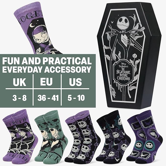 Disney Socks for Women, Teens, 5 Pack Soft Breathable Crew Character Socks for Lounging, Daily Wear, Funny Gifts for Women