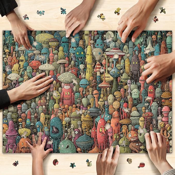 Naturelish Dense Monster Jigsaw Puzzles for Adults 1000 Pieces, Brain Challenging Shaped Puzzle for Game Night, Family, Friends, Puzzle Size is 26.6 x 19.2