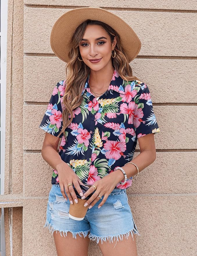 Zeagoo Womens Button Down Shirt Bust Pocket Short Sleeve Blouses Business Casual Work Tops Summer Outfits