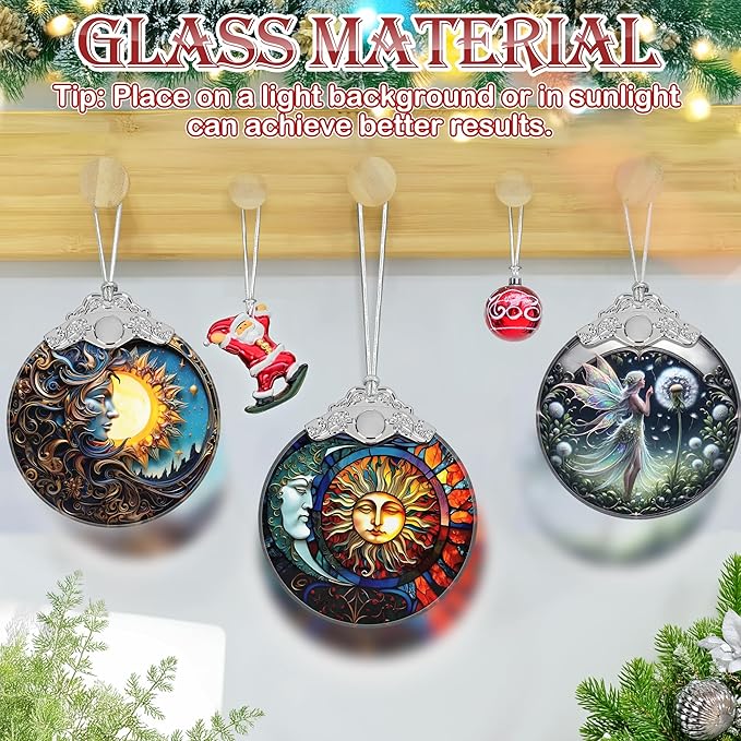 Christmas Ornament, 2025 Ornaments for Christmas Tree, Stained Glass Hanging Ornament, Holiday Ornaments, Unique Gift Idea - Gorgeous Sun and Moon