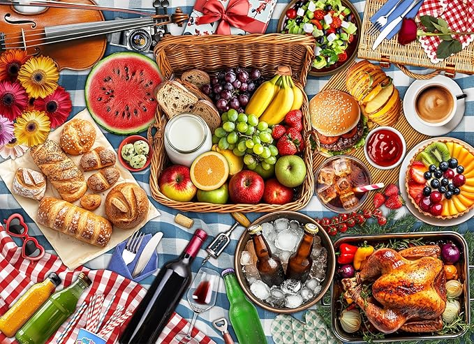 Naturelish Spring Picnic Food Jigsaw Puzzles for Adults 1000 Pieces, Difficult Puzzles Perfect for Game Night, Great Gift Idea, Size 26.65 x 19.25 in