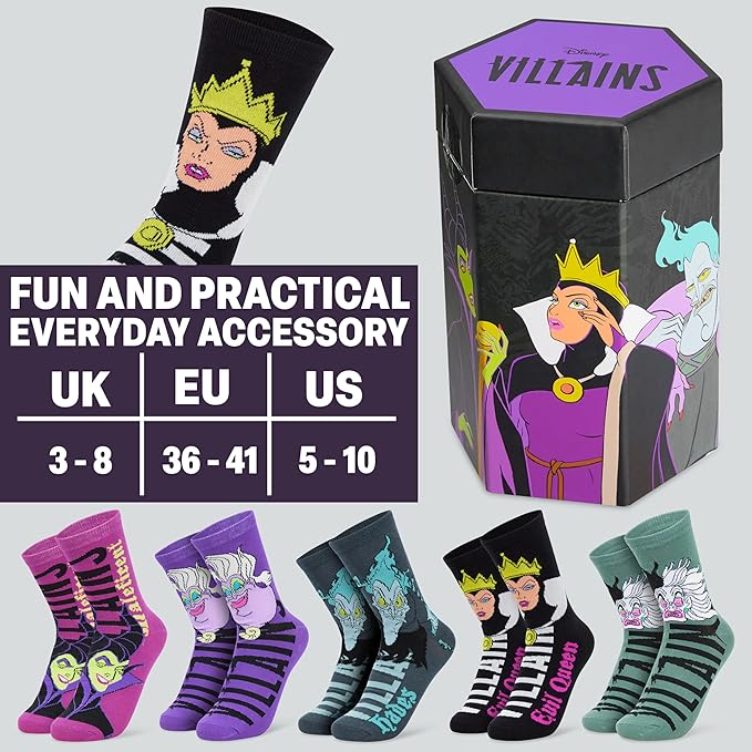 Disney Socks for Women, Teens, 5 Pack Soft Breathable Crew Character Socks for Lounging, Daily Wear, Funny Gifts for Women