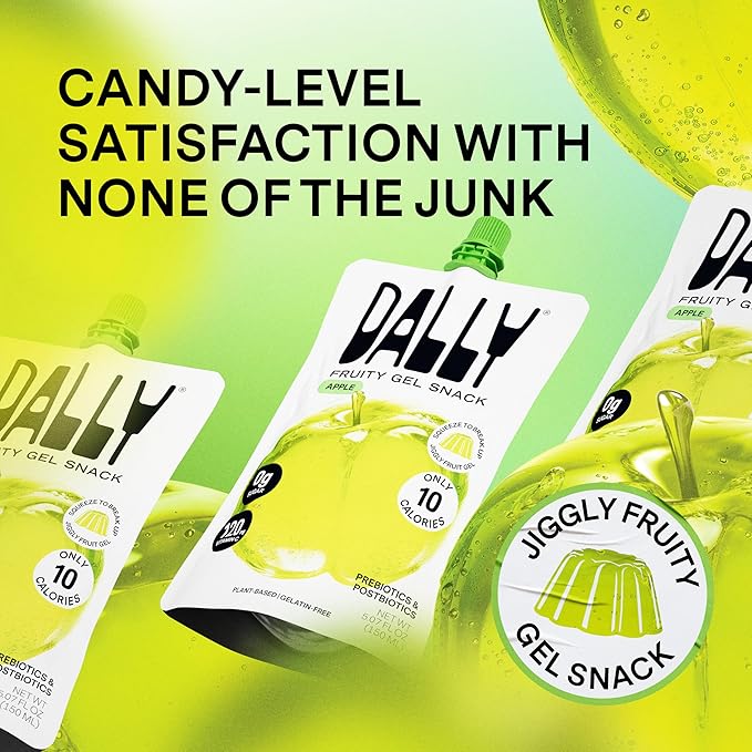 Dally Apple Drinkable Konjac Jelly (10 Pouches) – 10-Calorie, Zero Sugar Korean Fruit Snack – Prebiotics & Postbiotics for Skin, Immune & Weight Management