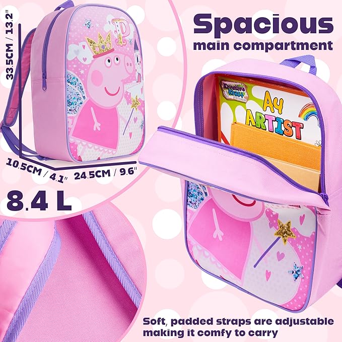 Get Trend Peppa Pig Mini Backpack Kids Toddlers 12x9” Rucksack Kindergarten Bag Preschool Sports Travel Backpacks 3+ Gifts for Kids (Pink Peppa Pig)