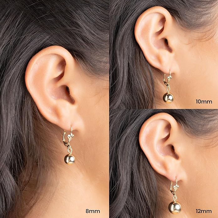 Barzel 18K Gold Plated Dangling Ball Drop Earrings, 8-12mm Sizes, Gold Plated, Tarnish Free, Made in Brazil