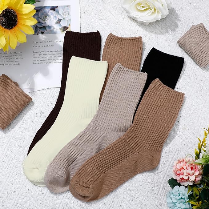 Eurzom 10 Pairs Socks Womens Crew Elastic Ankle Length Cotton Socks Aesthetic Cute Lightweight Low Cut Gifts for Women