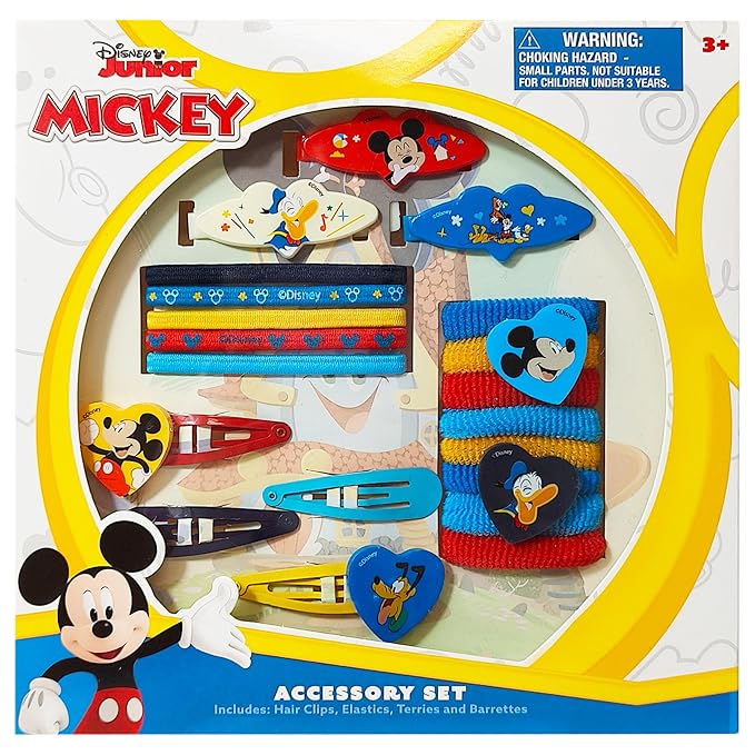 Luv Her Girls' Hair Accessories Set - 20 Pack Featuring Disney Mickey Mouse - Includes 3 Barrettes, 4 Snap Clips, 5 Elastics, 8 Terry Ponies - Everyday Wear, Special Occasions, Ages 3+