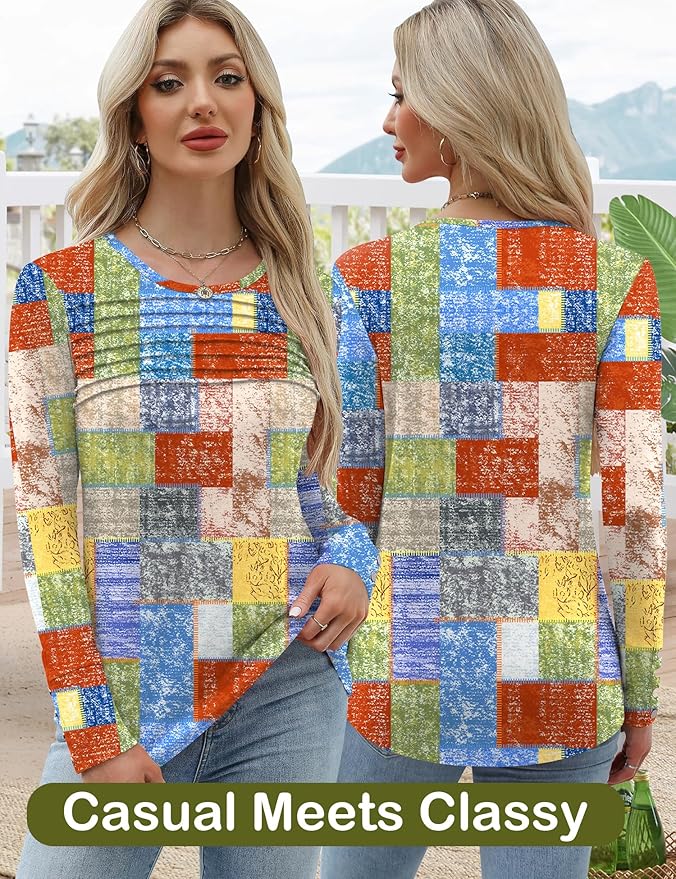 Blouses for Women Dressy Casual Long Sleeve Fall Fashion Tops Trendy Outfits for Work Office Shirts Thicker Clothes