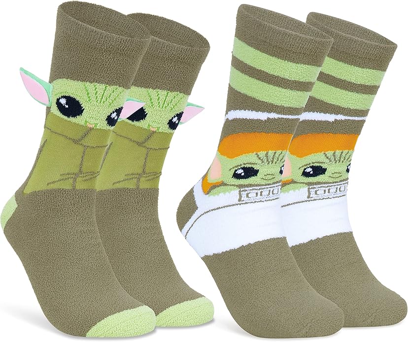 Disney Slippers Socks for Women & Teens US Size 4-9, Pack of 2 Non Slip Fleece Winter Socks, Soft & Fluffy, Gifts for Her