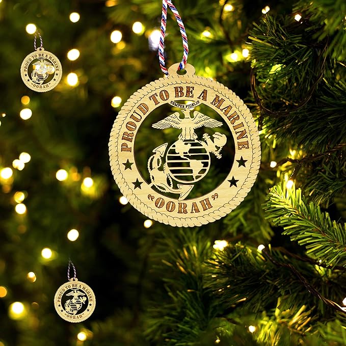 Jolette Designs Marine Corps Gifts - United States USMC Ornaments for Men and Women - Officially Licensed Oorah Christmas Tree Ornament - Wooden Marines Decorations for Home Decor - USA-Made