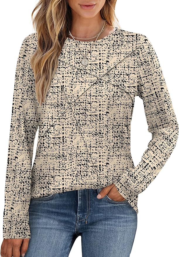 XIEERDUO Long Sleeve Shirts for Women Business Casual Tops Trendy Crewneck Fall T Shirts Pleated Loose Fit