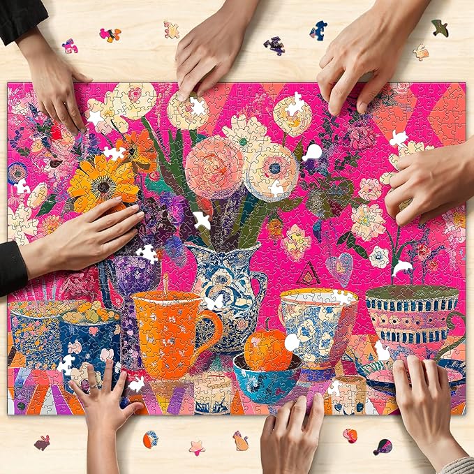 Naturelish Puzzles for Adults 1000 Pieces - Flowers Art: Difficult Challenging Unique Jigsaw Puzzle for Adults, Gift for Women, 6-Color-Zone on Back Puzzles