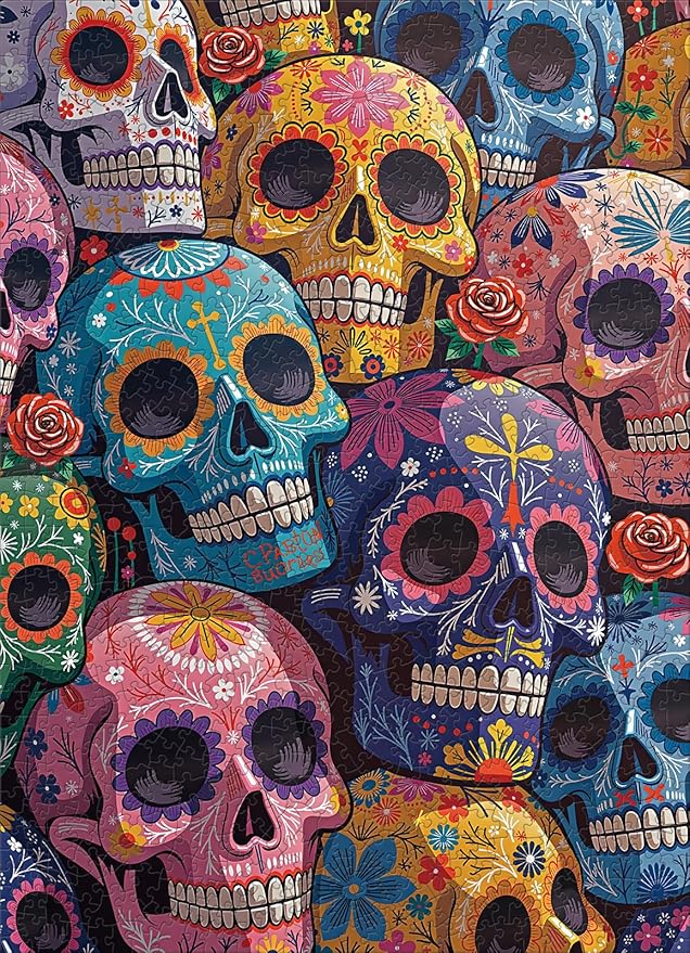 Naturelish 1000 Piece Puzzle for Adults, Colorful Floral Skull Artwork with Matte Finish, Color-Coded Back for Easy Sorting, Vibrant Art Puzzle for Adults, 19.25 x 26.65 in
