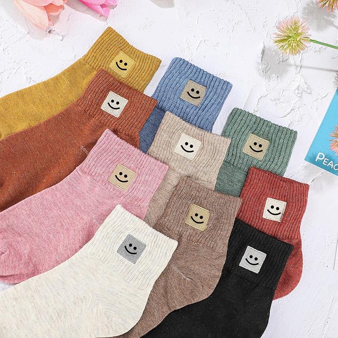 Eurzom 10 Pairs Socks Womens Crew Elastic Ankle Length Cotton Socks Aesthetic Cute Lightweight Low Cut Gifts for Women