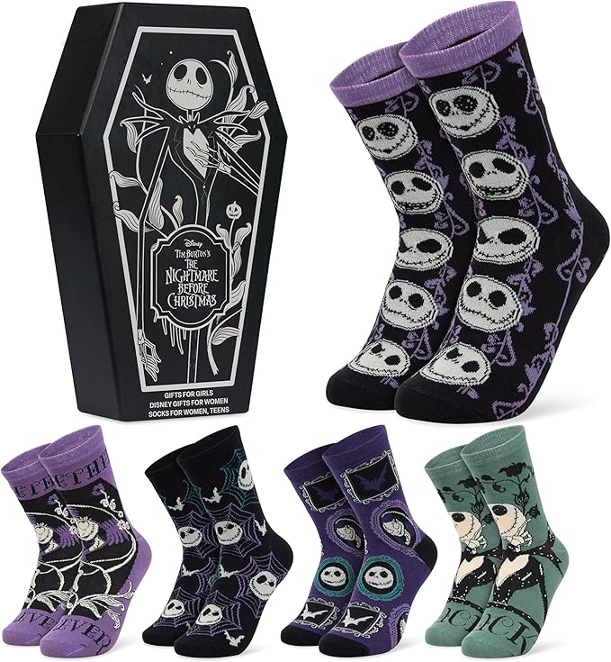 Disney Socks for Women, Teens, 5 Pack Soft Breathable Crew Character Socks for Lounging, Daily Wear, Funny Gifts for Women