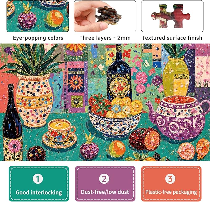 Naturelish Vibrant Flloral Still Life Jigsaw Puzzles for Adults 1000 Pieces, Irregularly Shaped Difficult Puzzles Perfect for Game Night, Great Gift Idea, Size 26.65 x 19.25 in