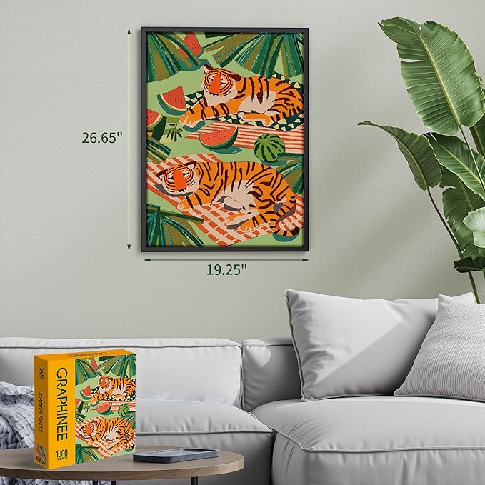Graphinee Jigsaw Puzzles for Adults 1000 Pieces, Summer Tiger Puzzle, Colorful as Home Wall Decor for Family Challenging Games