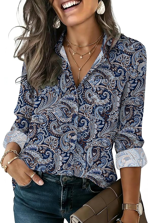 HOTOUCH Button Down Shirts for Women Long Sleeve Blouse Dressy Casual Business Work Tops with Pocket