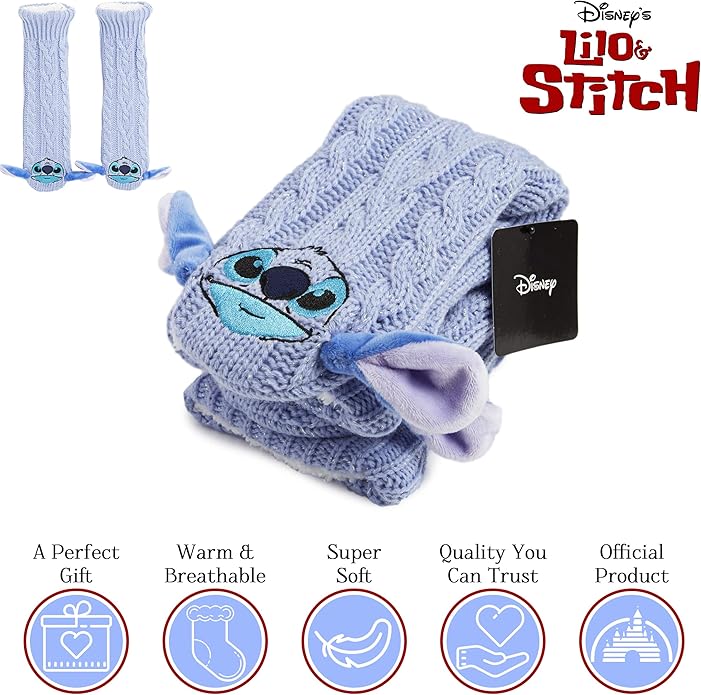 Disney Socks for Women Teens, US Size 4-9, Non Slip & Fluffy Fleece Slipper Socks, Soft, Warm, Breathable, Gifts for Her