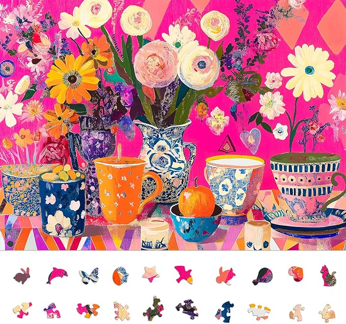 Naturelish Puzzles for Adults 1000 Pieces - Flowers Art: Difficult Challenging Unique Jigsaw Puzzle for Adults, Gift for Women, 6-Color-Zone on Back Puzzles