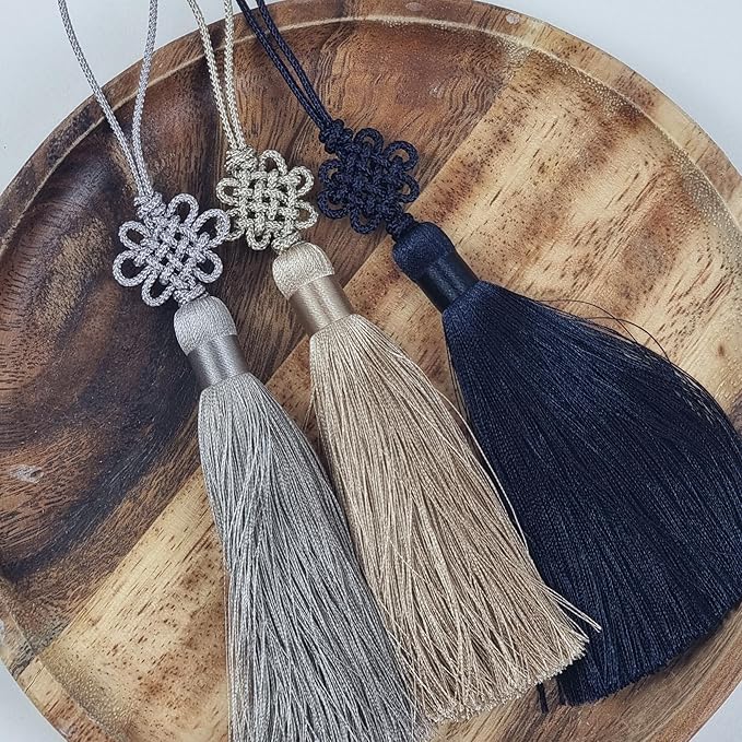 Seoulful Vintage Mini Korean Silk Knot Norigae Set - 2 Pack Traditional Tassel Charms in 7 Colors - Decorative Hanbok Accessories (White)