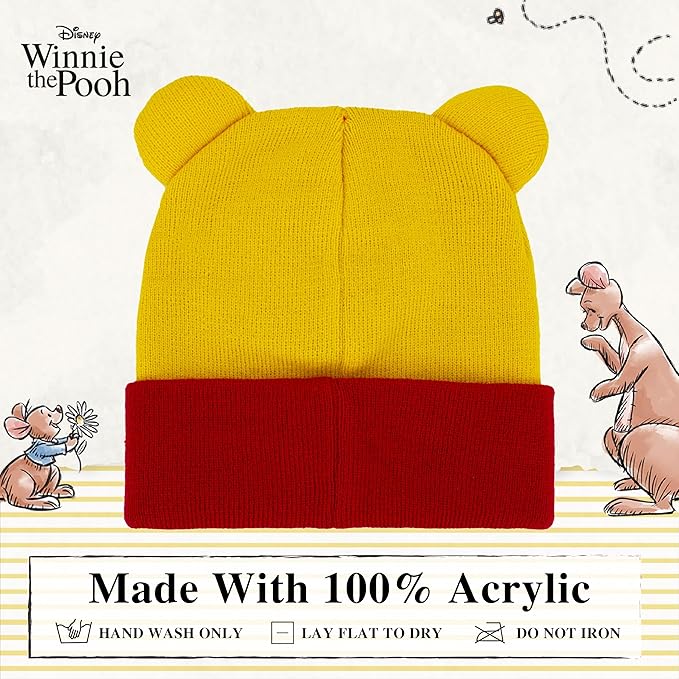 Disney Winnie The Pooh Beanie Hat, Winter Knit Cap with 3D Ears, Yellow