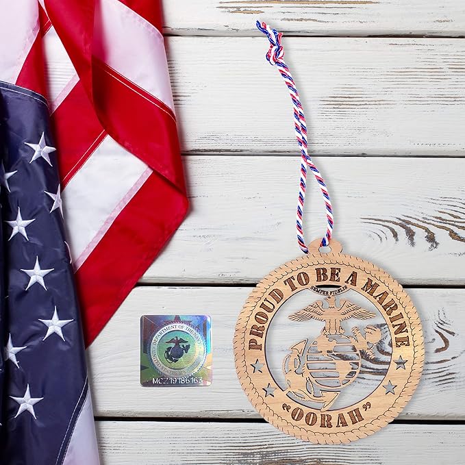 Jolette Designs Marine Corps Gifts - United States USMC Ornaments for Men and Women - Officially Licensed Oorah Christmas Tree Ornament - Wooden Marines Decorations for Home Decor - USA-Made