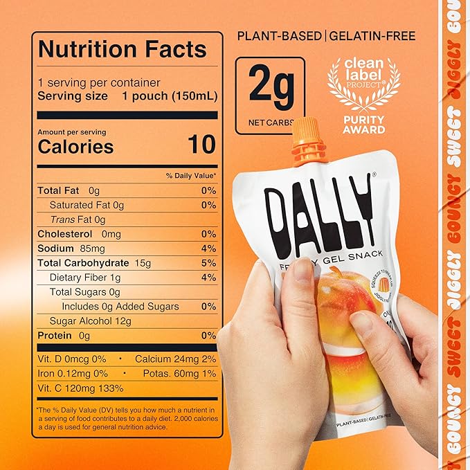 Dally Peach Drinkable Konjac Jelly (10 Pouches) – 10-Calorie, Zero Sugar Korean Fruit Snack – Prebiotics & Postbiotics for Skin, Immune & Weight Management