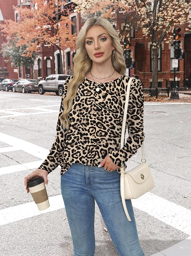 XIEERDUO Long Sleeve Shirts for Women Business Casual Tops Trendy Crewneck Fall T Shirts Pleated Loose Fit