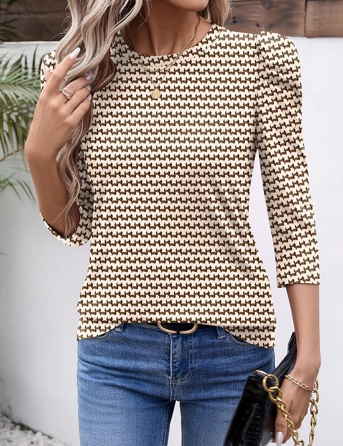 Ivicoer 3/4 Length Sleeve Womens Tops Summer Spring Tops for Women 2025 Puff Lace Sleeve Shirts Blouses