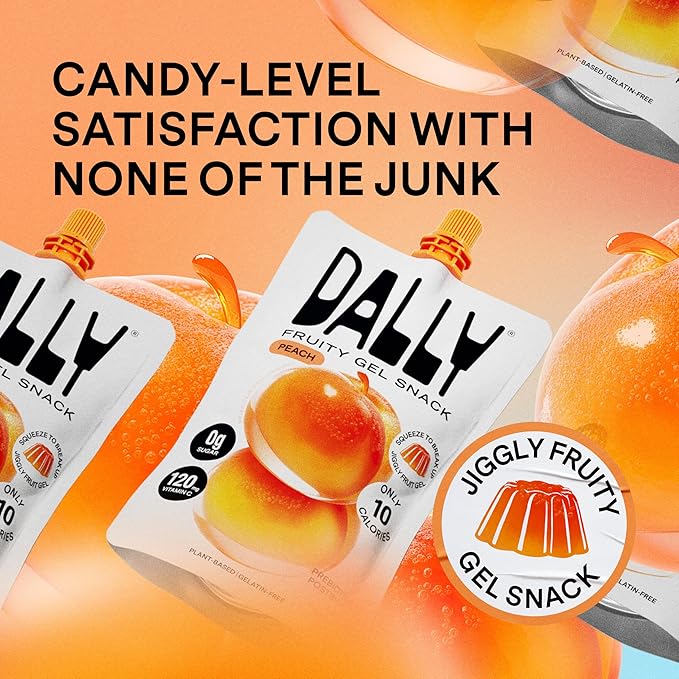 Dally Peach Drinkable Konjac Jelly (10 Pouches) – 10-Calorie, Zero Sugar Korean Fruit Snack – Prebiotics & Postbiotics for Skin, Immune & Weight Management