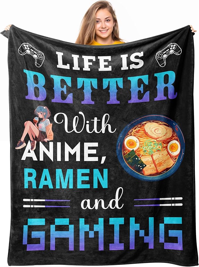 Loxezom Anime Merch Blanket 40" X 50", Anime/Gamer/Gaming/Ramen Gifts for Men Girls Boys, Gaming/Ramen Throw, Christmas Birthday Gifts for Game Lovers