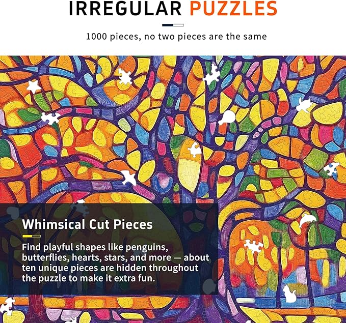 Naturelish Mosaic Tree Jigsaw Puzzles for Adults 1000 Pieces, Irregularly Shaped Difficult Puzzles Perfect for Game Night, Great Gift Idea, Size 26.65 x 19.25 in