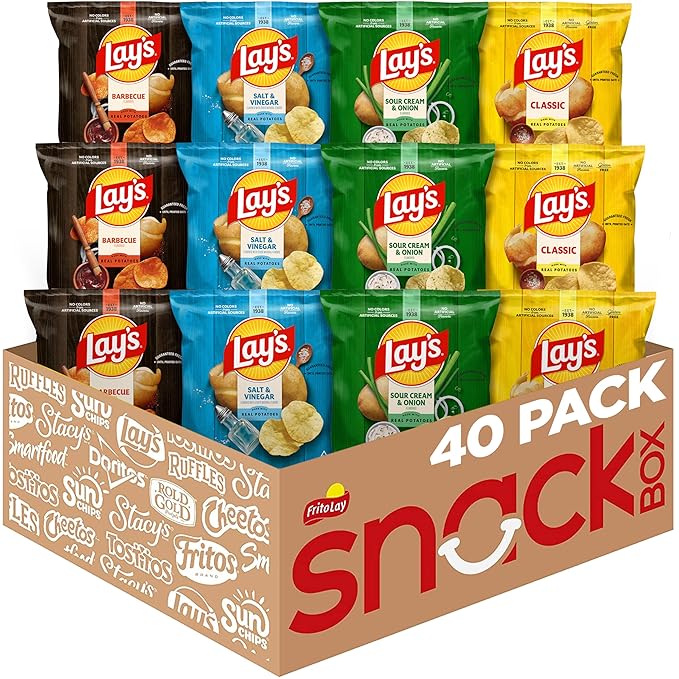 Lay's Potato Chips, 4 Flavor Variety Pack, 1 oz Single Serve Bags, (40 Pack)