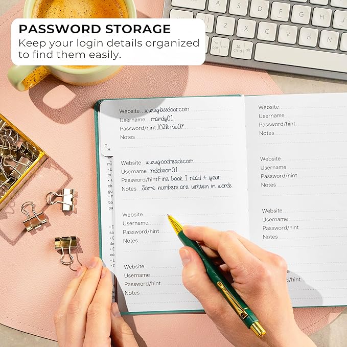 Clever Fox Password Book with alphabetical tabs. Internet Address Organizer Logbook. Medium Password Keeper for Website Logins (Aquamarine)