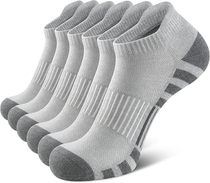 Airacker Athletic Running Ankle Cotton Socks, Low Cut Cushioned functional Anti-Blister Tab Sports Socks for Men Women 6pairs
