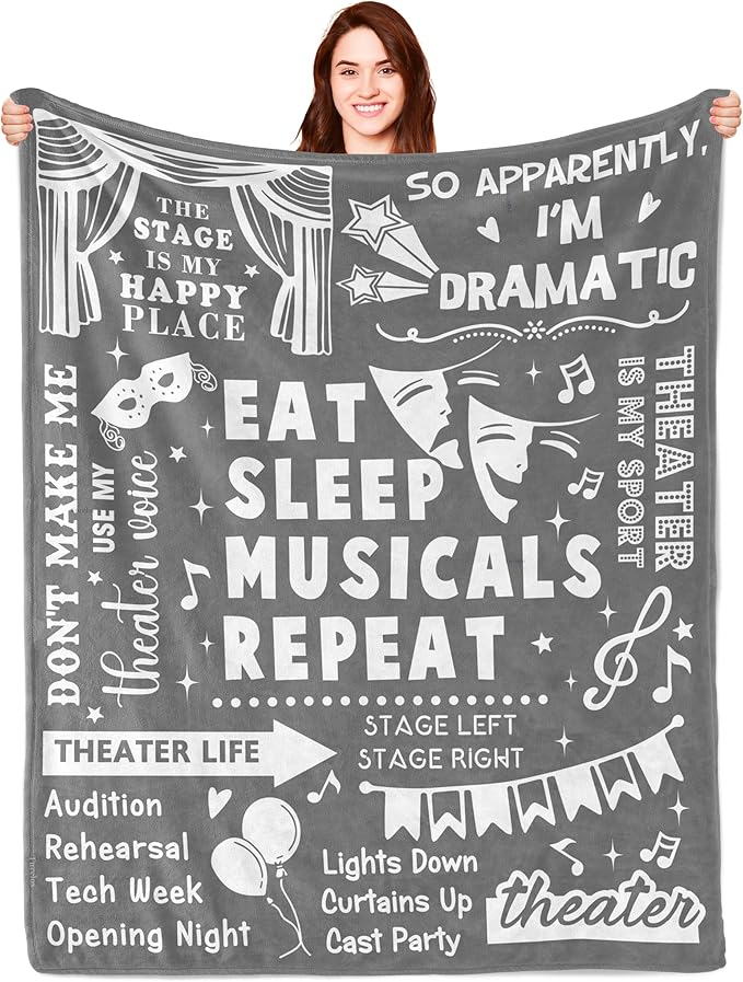 Turelos Theater Gifts, Theatre Gifts Blanket, Musical Theater Gifts, Gifts for Theater Lovers, Gifts for Theater Actors, Theatre Gifts for Women, Broadway Gift Throw Blanket 60x50in