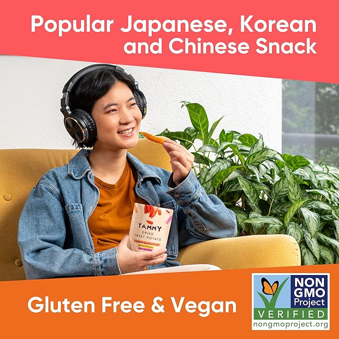 Yammy Dried Sweet Potato Sticks (5-Pack) - 1 Ingredient Superfood - Healthy Asian Snack for Adults & Kids (Japanese, Korean, Chinese Food) - Vegan, Gluten-Free, 3g Protein, 4g Fiber, 2.5oz