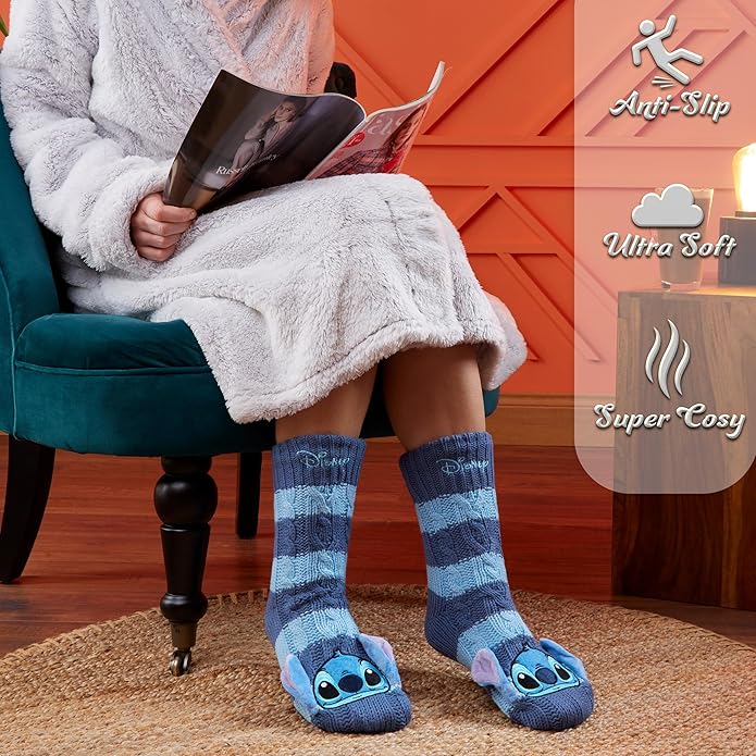 Disney Socks for Women Teens, US Size 4-9, Non Slip & Fluffy Fleece Slipper Socks, Soft, Warm, Breathable, Gifts for Her