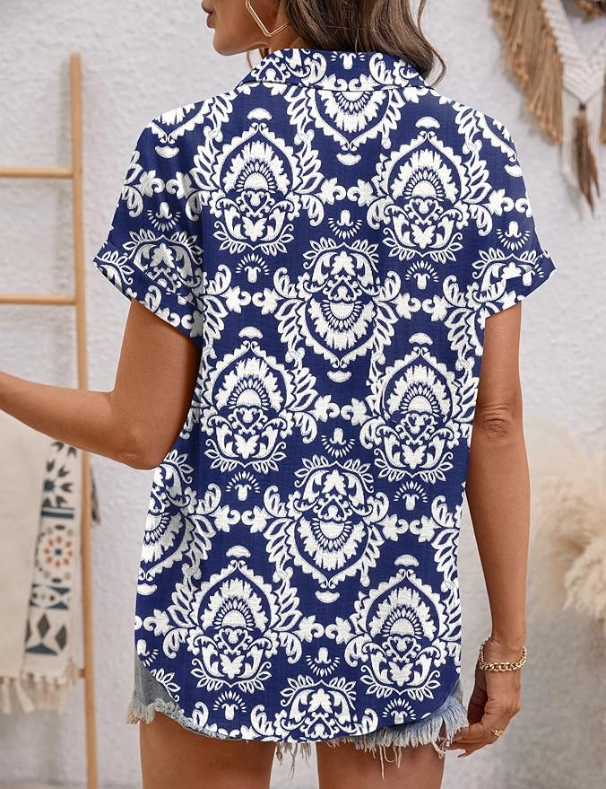 LOMON Women Blouses Spring Summer Tops for Women 2026 Short Sleeve V Neck Dressy Casual Collared Shirts Work Office