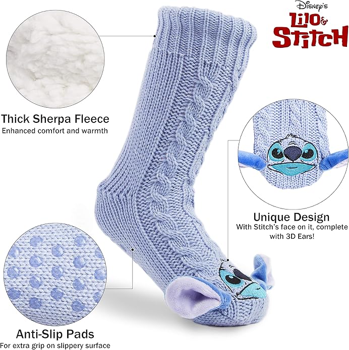 Disney Socks for Women Teens, US Size 4-9, Non Slip & Fluffy Fleece Slipper Socks, Soft, Warm, Breathable, Gifts for Her