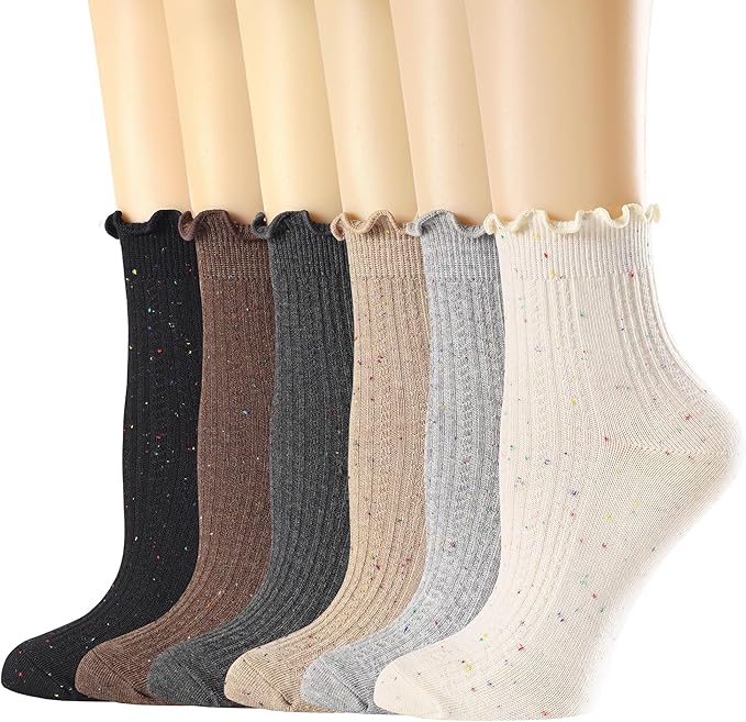 Mcool Mary Women's Ruffle Socks,Crew Cotton Sock,Over Ankle,Casual Frilly Cute Knit Lettuce Trim Dress Socks 6 Pack